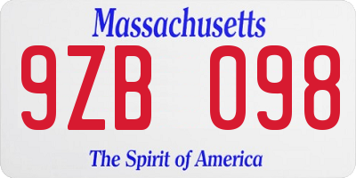 MA license plate 9ZB098