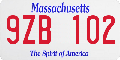 MA license plate 9ZB102