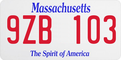 MA license plate 9ZB103
