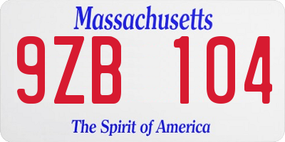 MA license plate 9ZB104