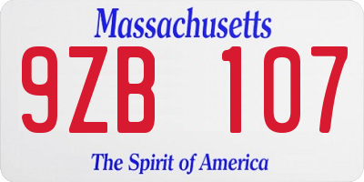 MA license plate 9ZB107