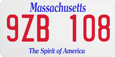 MA license plate 9ZB108