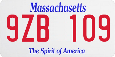 MA license plate 9ZB109