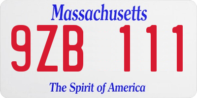 MA license plate 9ZB111