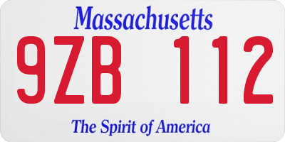 MA license plate 9ZB112