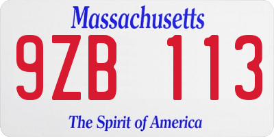 MA license plate 9ZB113