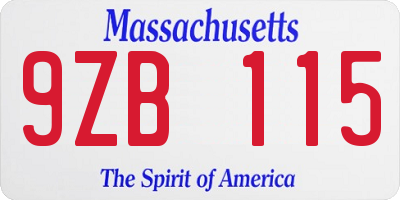 MA license plate 9ZB115