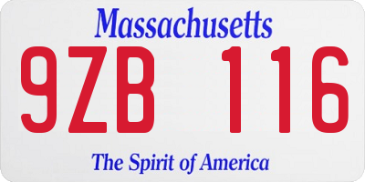 MA license plate 9ZB116