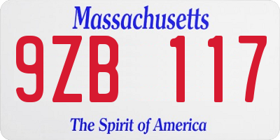 MA license plate 9ZB117