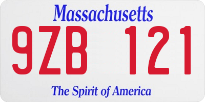 MA license plate 9ZB121