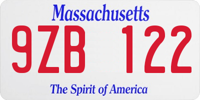 MA license plate 9ZB122