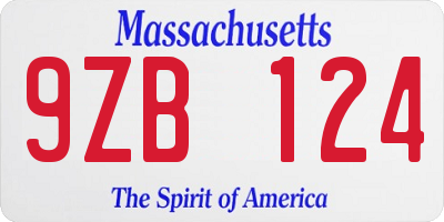 MA license plate 9ZB124