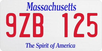 MA license plate 9ZB125