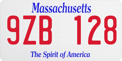 MA license plate 9ZB128