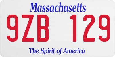 MA license plate 9ZB129