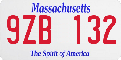 MA license plate 9ZB132