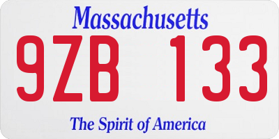 MA license plate 9ZB133