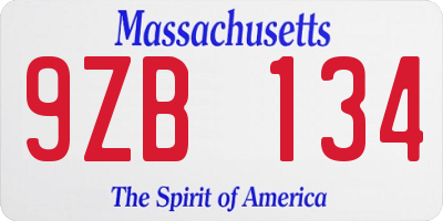 MA license plate 9ZB134