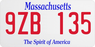 MA license plate 9ZB135