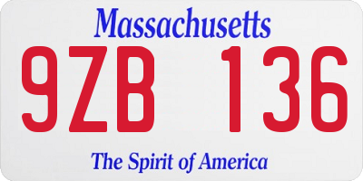 MA license plate 9ZB136