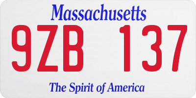 MA license plate 9ZB137