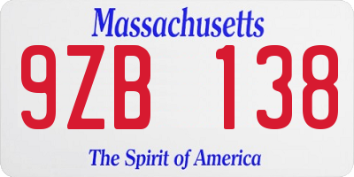 MA license plate 9ZB138