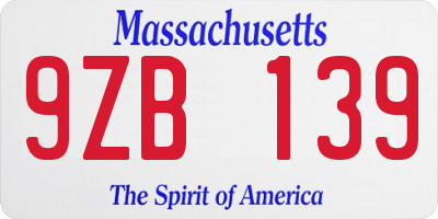 MA license plate 9ZB139