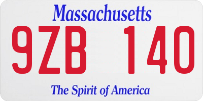 MA license plate 9ZB140