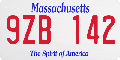 MA license plate 9ZB142