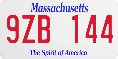 MA license plate 9ZB144