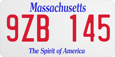 MA license plate 9ZB145