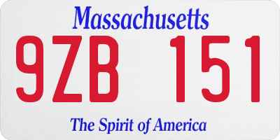 MA license plate 9ZB151