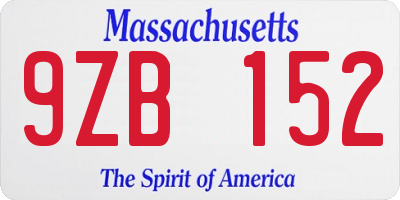 MA license plate 9ZB152