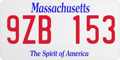 MA license plate 9ZB153