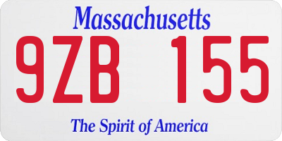 MA license plate 9ZB155