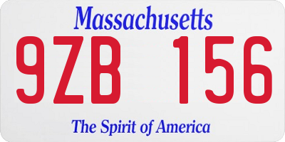 MA license plate 9ZB156