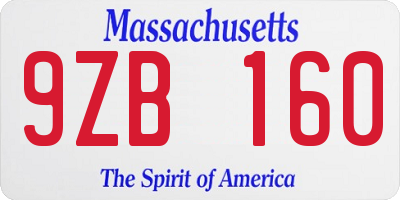 MA license plate 9ZB160