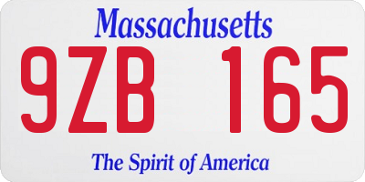 MA license plate 9ZB165