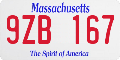 MA license plate 9ZB167