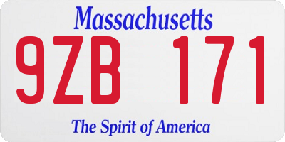 MA license plate 9ZB171