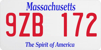 MA license plate 9ZB172
