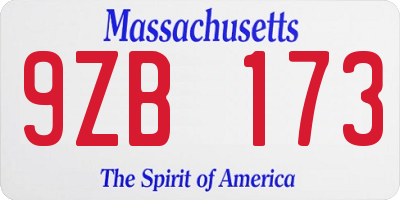 MA license plate 9ZB173