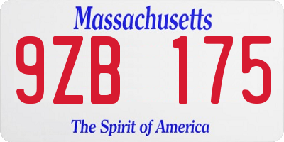 MA license plate 9ZB175