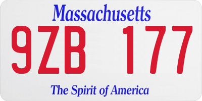 MA license plate 9ZB177