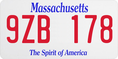 MA license plate 9ZB178