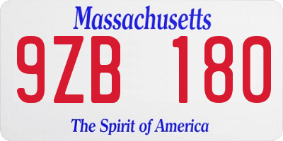 MA license plate 9ZB180