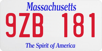 MA license plate 9ZB181