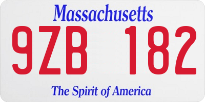 MA license plate 9ZB182