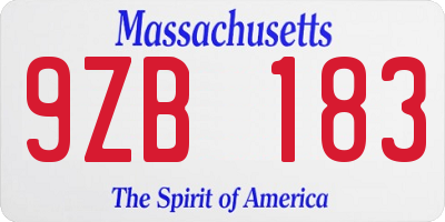MA license plate 9ZB183