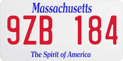 MA license plate 9ZB184